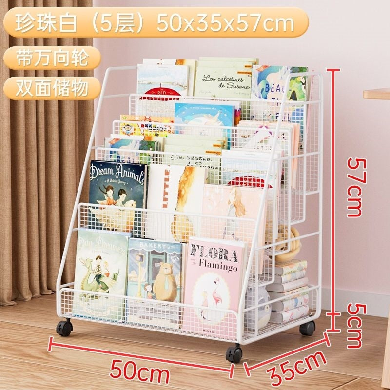 Mobile bookshelf kids picture book storage under-desk organizer floor-standing universal wheel home simple student bookcase