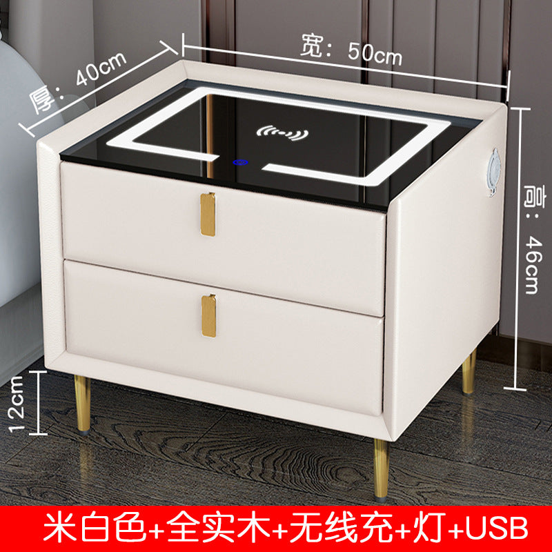 Smart nightstand solid wood bedside table - modern style bedroom with wireless charging, multifunctional lighting, and wireless charging capability
