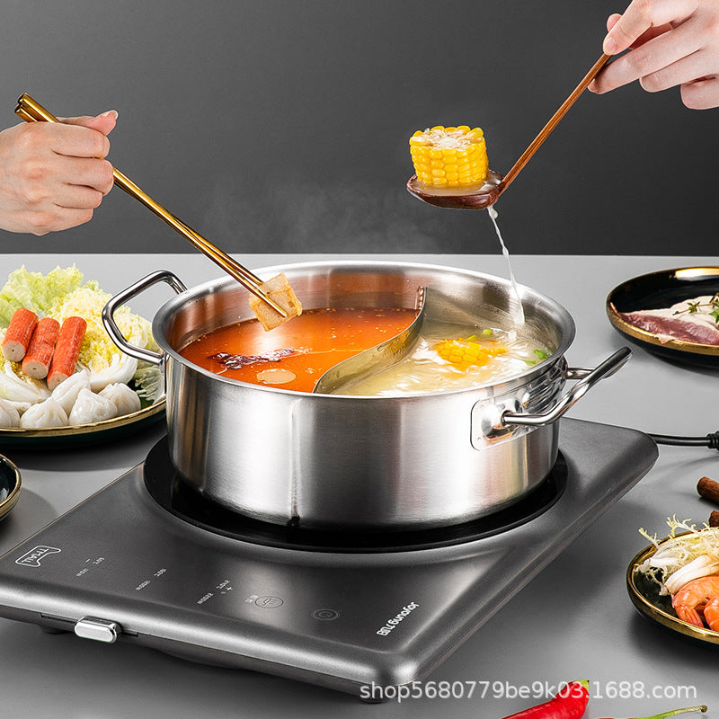 Factory direct sales stainless steel yuanyang pot, special hot pot for induction cooker, thickened clear soup pot, right-angled large-capacity hot pot
