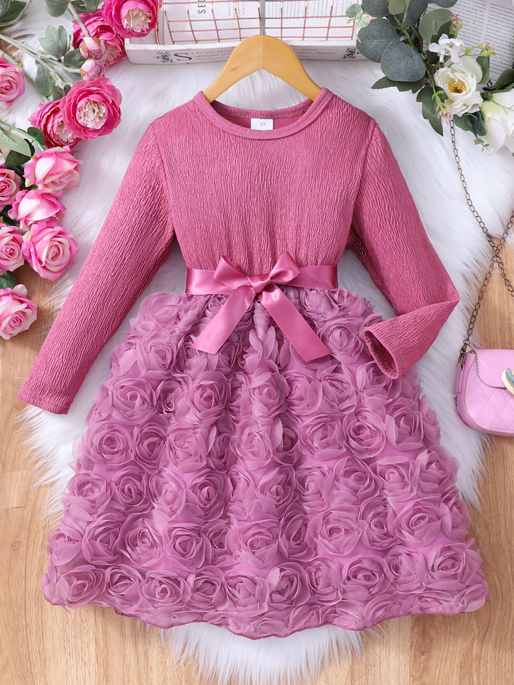 new girls' solid color rose dress