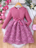 new girls' solid color rose dress