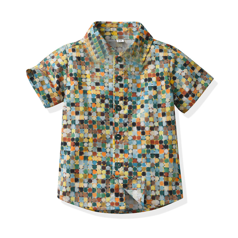 children's clothing, new boys' short-sleeved shirts, vacation beach style floral shirts, boys' short-sleeved shirts, children's shirts for boys, summer
