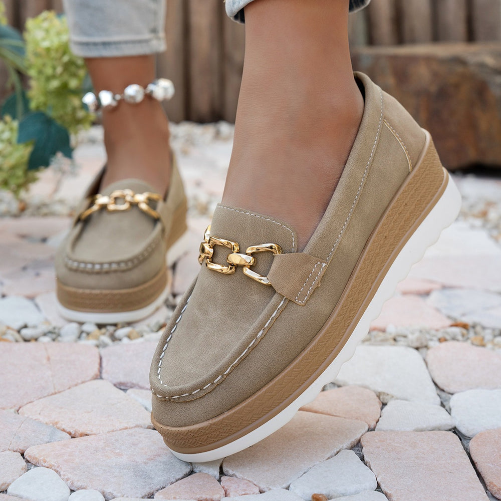 export plus size women's single shoes  autumn new metal chain wedge heel platform casual loafers wholesale