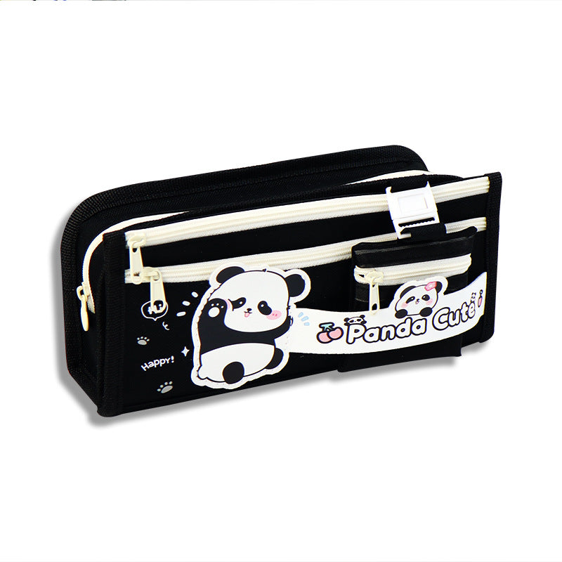 Cross-border panda pencil bag large capacity ins high value cute pencil case multi-layer stationery box primary school students stationery bag