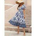 Aliexpress new women's bubble sleeve printed vacation dress