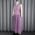 New solid color versatile set: high-waisted pleated slim-fit waist-cinching sleeveless drawstring top and a-line midi skirt two-piece outfit
