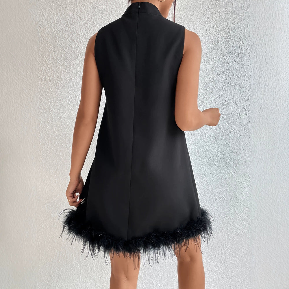 fashionnew arrival half turtleneck sleeveless short skirt raw edge hem slimming lookeleganta-line version dress
