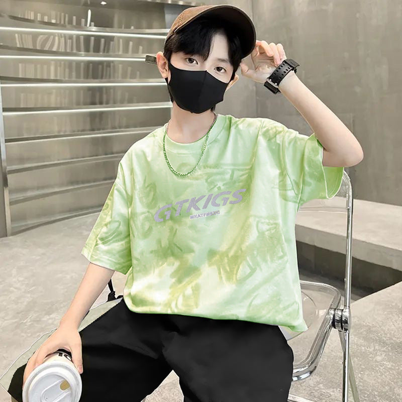 Boys' summer outfit set: new styles for mid-to-large children, lightweight short-sleeve activewear, trendy summer two-piece set for boys