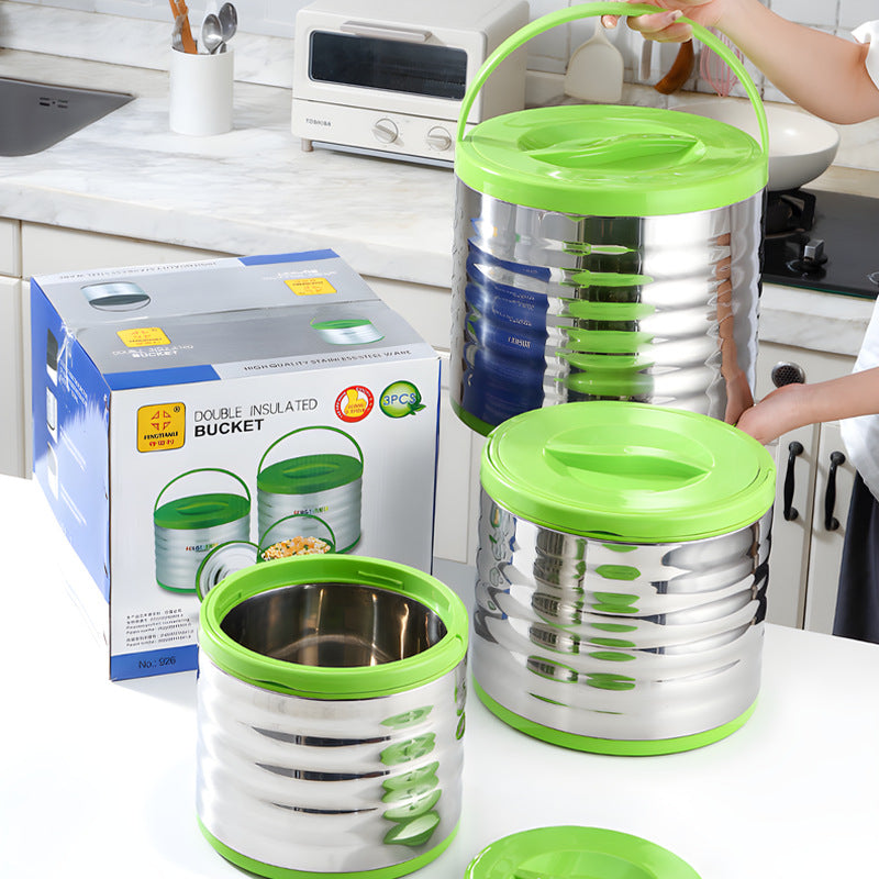 supply personalized large-capacity insulated rice bucket three-piece set portable soup bucket for office workers to bring rice pot