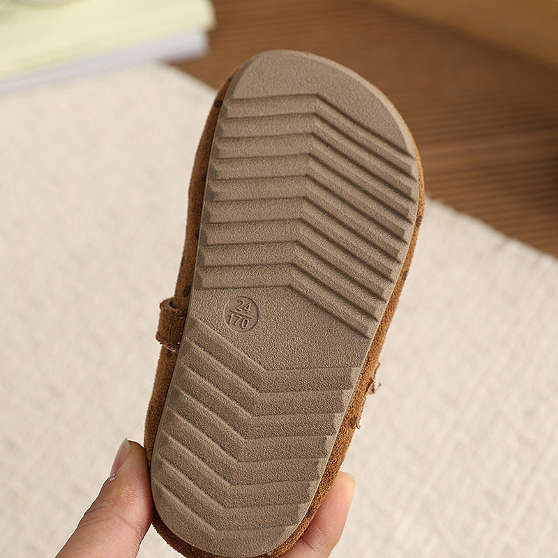 Vancahao girl's t-buckle small leather shoes  square toe flatsflatsfashioneasiest for matchautumnew arrival doudou shoes
