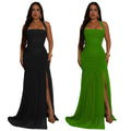 C7398 cross-border   fashion women's summer mesh sexy slit solid color dress