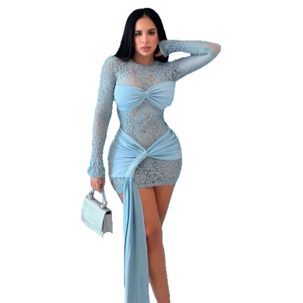 Fake two-piece asymmetrical socialite lacedress female spring sexy hip skirt showing figure tube top skirt