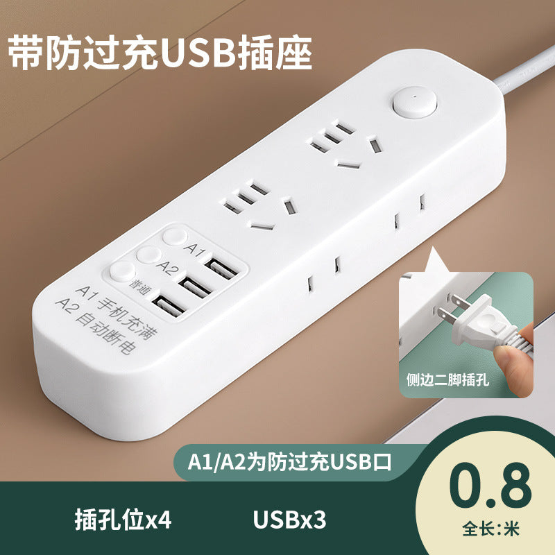 Smart socket panel multi-outlet power strip with usb, automatic power-off protection, prevents overcharging of mobile phone batteries, home power strip