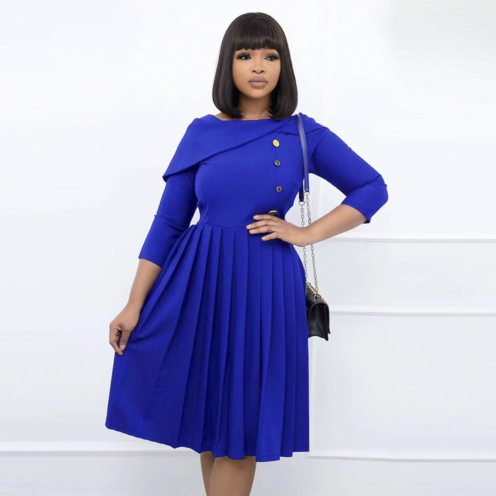 European and american independent station women's clothing   work clothing style pleated skirt waist slimming lookplus size african dress