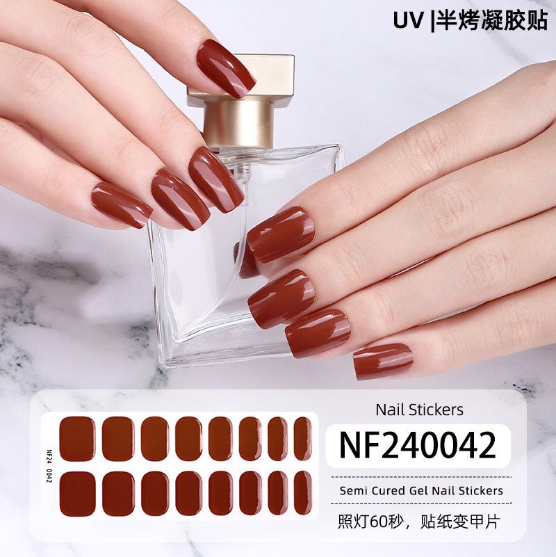 Zhengxiang new semi-cured gel nail art sticker solid color pure green onion gel UV nail sticker simple baking lamp gel nail art