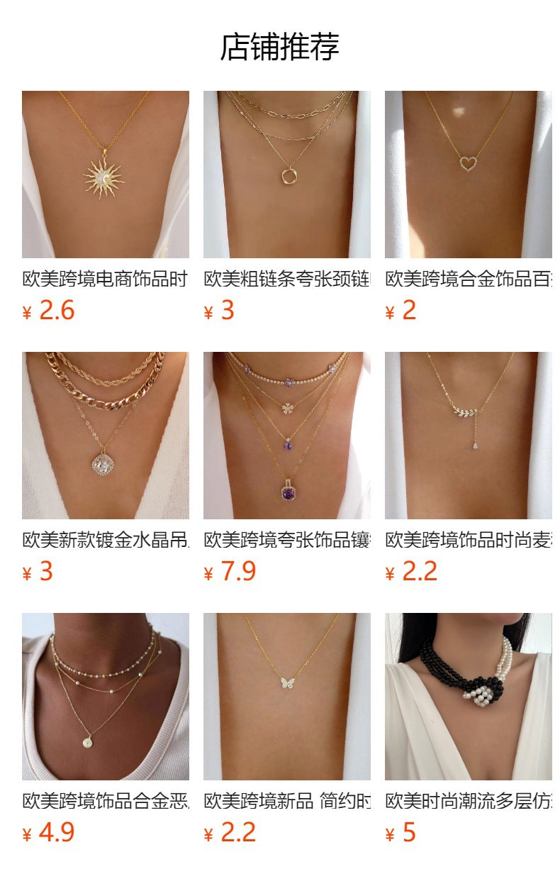 Customized alloy necklace, european and american cross-border jewelry, fashionable multi-layered heart and teardrop pendant, vintage women's collarbone chain