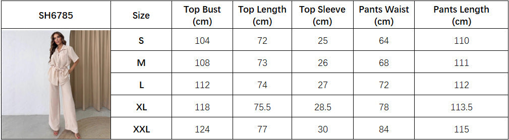 Cross-border European and American women's clothing lapel slim strap cardigan shirt high waist wide leg trousers  solid color two-piece set women