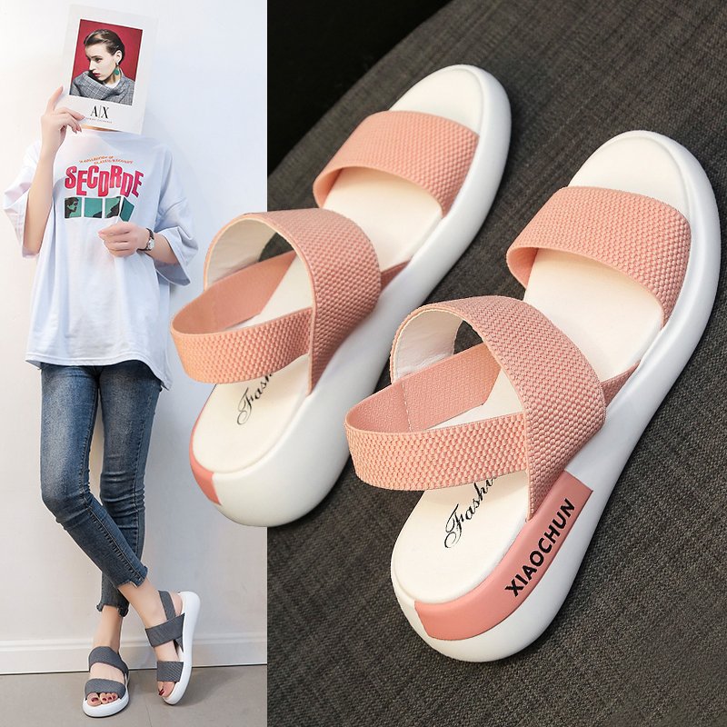 Sports sandals women's elastic elastic 2021 summer new student flat-bottomed outer wear fairy style Roman beach women's shoes
