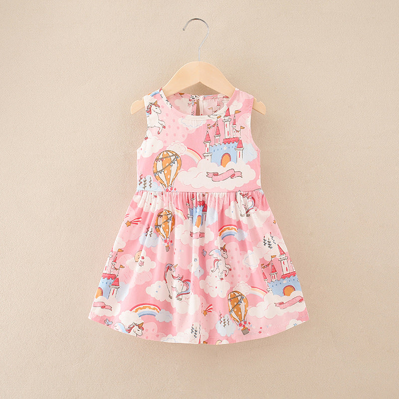 Girls' summer  new collection: breathable short-sleeve dress for baby girls, pure cotton, soft, lightweight summer dress