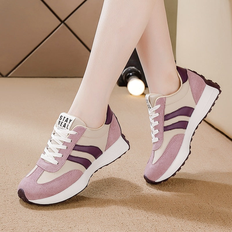plus size women's shoes new arrival breathable leather sneakers women's korean version thick solecasual soft bottom running dad shoes
