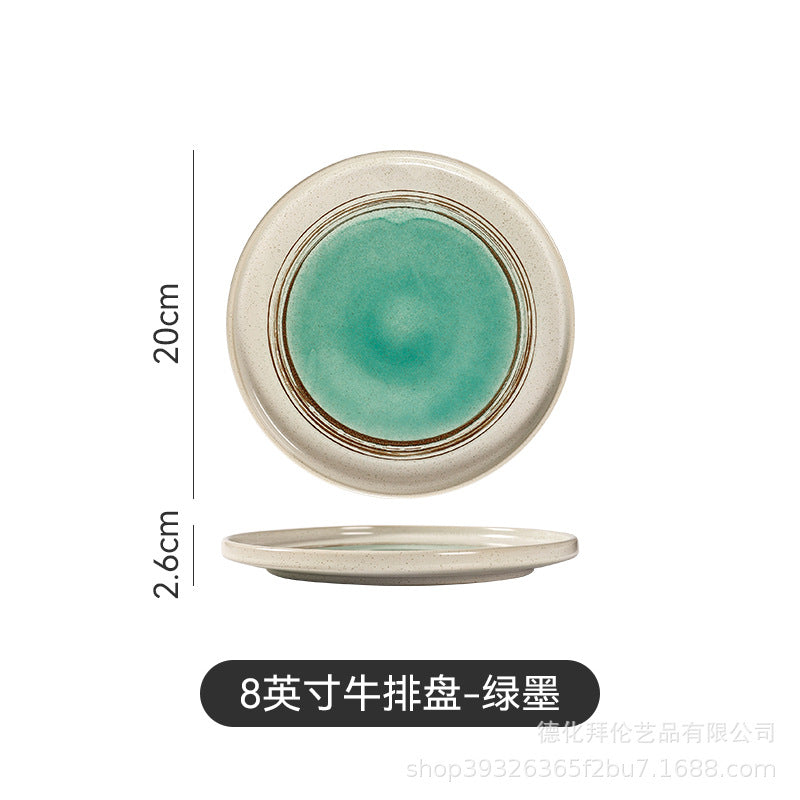 Japanese retro ceramic plate creative steak plate hotel commercial western food plate for home rice plate vegetable flat plate wholesale