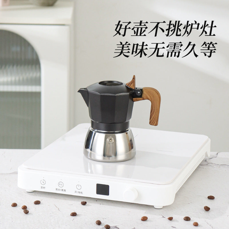 Magnetic induction double valve moka pot stainless steel italian induction cooker coffee pot outdoor camping style coffee machine coffee utensils