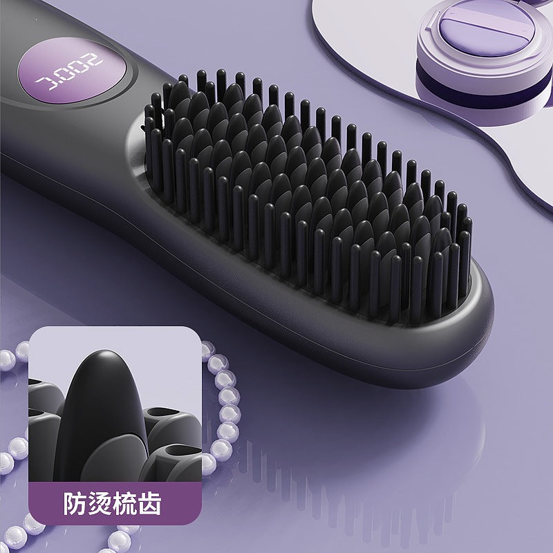 New cross-border lcd wireless hair straightening comb, rechargeable ceramic electronic comb, mini hair straightener, portable and gentle on hair