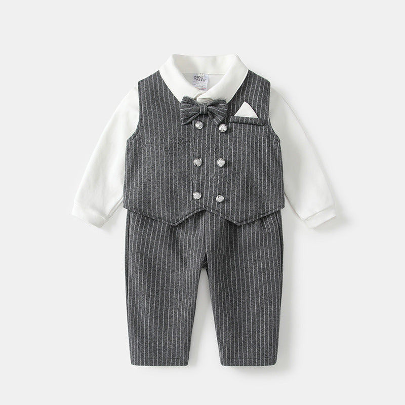 Boys' formal suit set - autumn collection - baby's first birthday party outfit - three-piece suit with vest - british style gentleman - flower boy performance costume