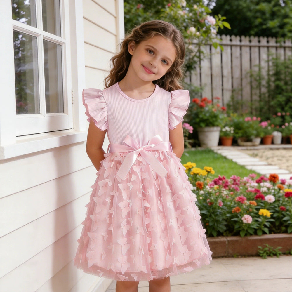 summer korean style girls' short-sleeve lace floral dress - trendy korean kids' formal dress
