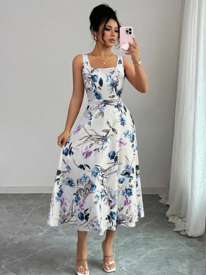 european and american cross-border  summer new women's camisole print dress