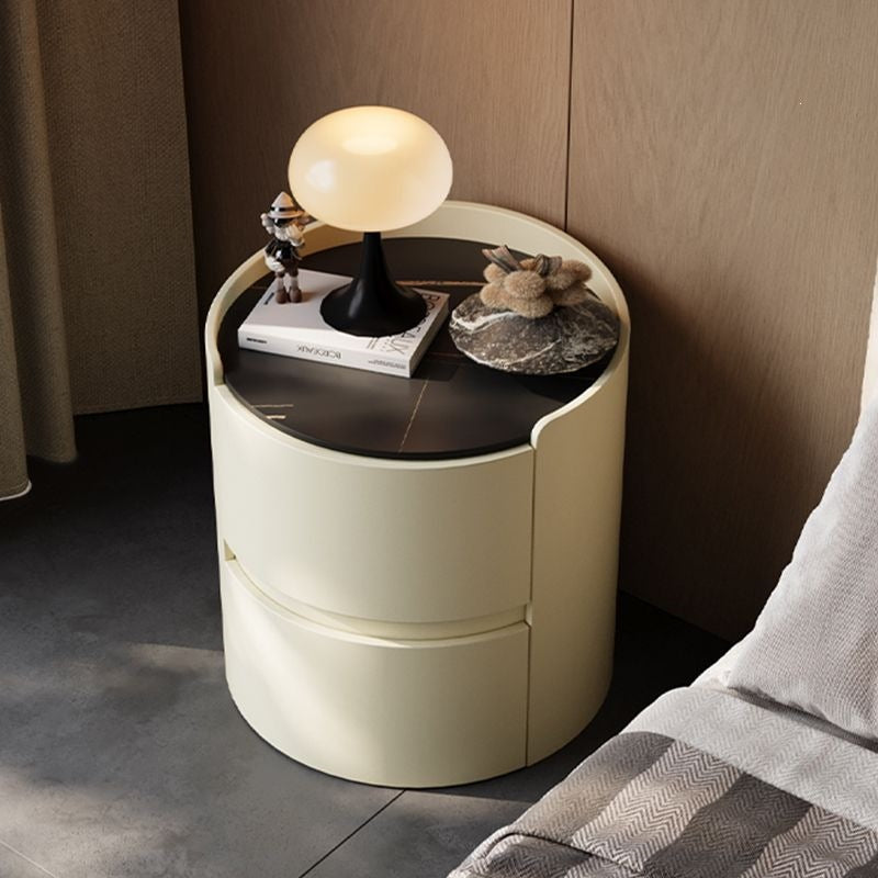 Italian round bedside table solid wood classy sense normcore bedroom slate bedside table casual modern accessible luxury storage cabinet