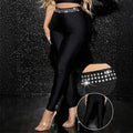European and american high-waisted rhinestone-embellished sexy shiny leggings - versatile, high-stretch, solid color, high-waisted, slim-fit for everyday wear