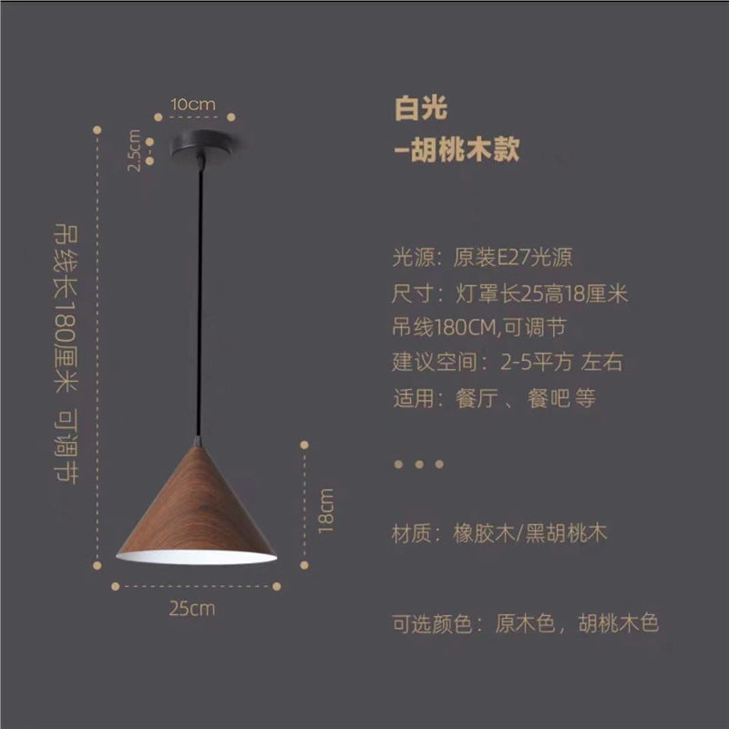 Nordic restaurant pendant light, creative walnut wood bedroom bedside lamp, kitchen bar table lamp, retro small pendant light