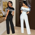 C7052 cross-border   independent station fashion women's sleeveless deep v jumpsuit pure color new style
