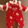 Baby winter onesie new year's outfit, new year's greeting outfit, winter clothes, newborn baby 100-day celebration, first birthday red dress, romper