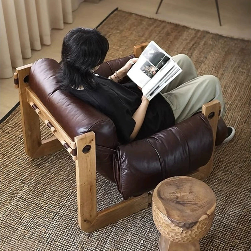 Vintage-inspired casual chair, single solid wood sofa chair, retro designer jersey chair, nordic style home bedroom chair