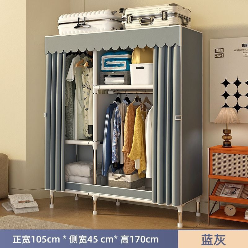 Simple wardrobe for home bedroom steel frame thickened and thickened steel pipe assembled cloth wardrobe rental room strong and durable cabinet