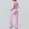 Cloud-feel outdoor casual yoga outfit: long-sleeve t-shirt top & high-waisted wide-leg active wear set for running and fitness