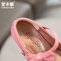 Customizable girls' korean style solid color bowknot children's shoes  spring new collection flats leather princess shoes