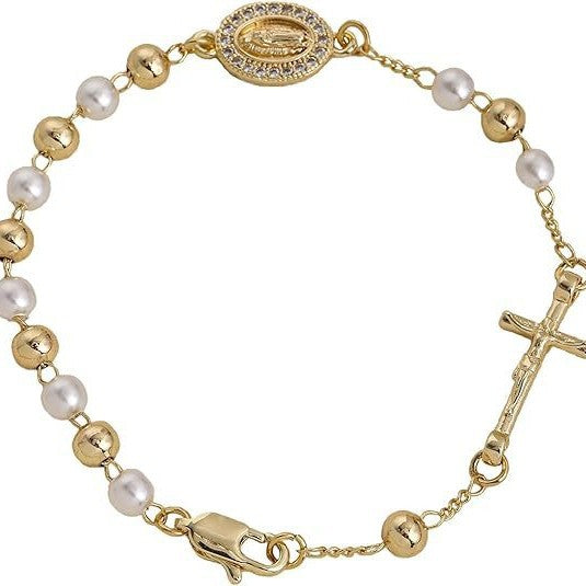 hot-selling jewelry cross bracelet for women, high-end micro-paved imitation pearl bead chain, non-fading copper jewelry wholesale
