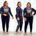 new winter collection: african-inspired hotfix rhinestone & beaded letter long sleeve tee + pencil pants fashion casual two-piece set