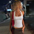 European and american style ins cross-border women's backless silm chest-wrapped summer t-shirt one-line collar halter neck sleeveless polka dot short tops