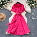 Lightly mature elegance style polo collar short-sleeved a-line dress women's summerk-style waist slimming lookelegantwork clothing skirt