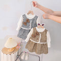 Sweet and chic two-piece look dress for girls: stylish bowknot plaid lace suspender skirt spring/autumn outfit