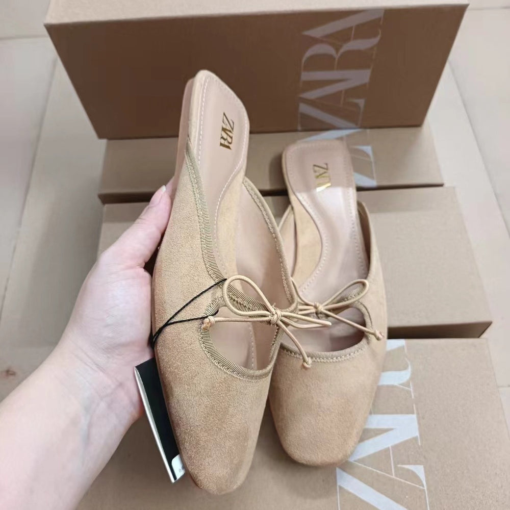 Za2024summer new product lazy head back hollow women's summer outwearflatscasualcasual square toe sandals for women