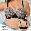 Plus size leopard print push-up bra for curvy women - enhances cleavage, minimizes appearance, prevents sagging, and provides side support