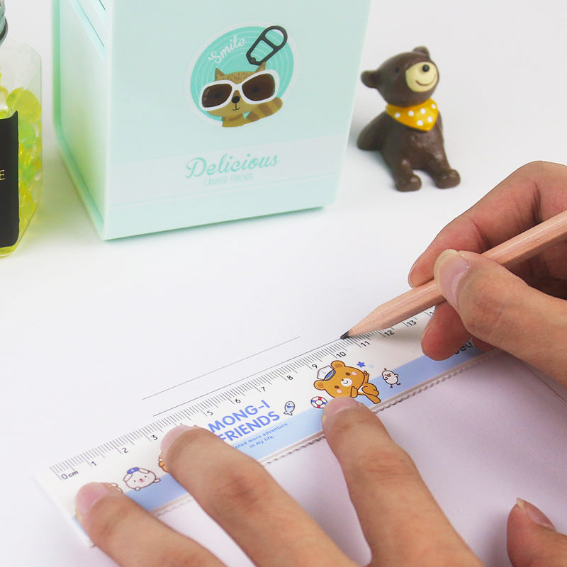 Deli 71973 ruler student measuring ruler office drawing ruler cartoon 15CM with wavy line children's wholesale