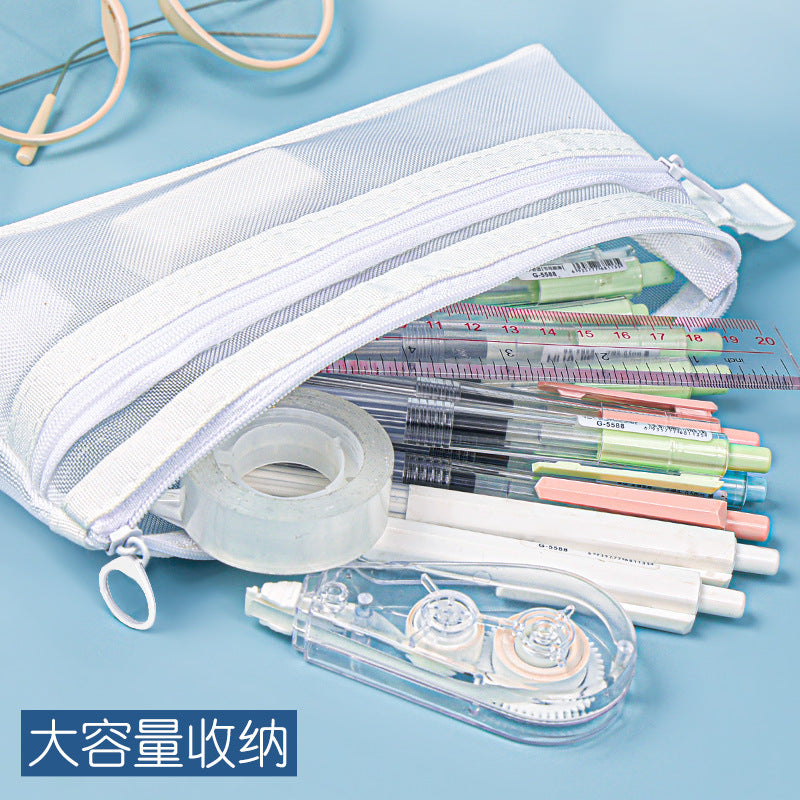 Huajie transparent mesh pencil bag, student stationery bag, special pencil bag for examination, storage bag, stationery box, pencil case.