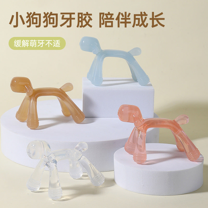 Baby teething glue, cartoon dog biting glue biting music boiled food grade silicone anti-eating hand baby grinding stick