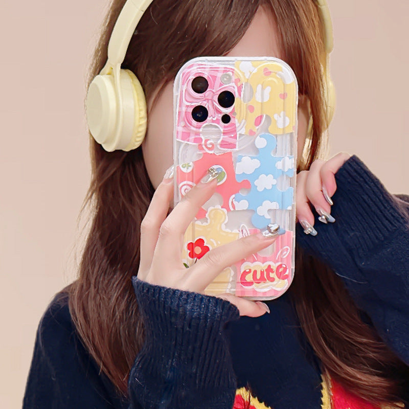 Suitable for apple 15pro track colorful puzzle mobile phone case iphone11/12 all-inclusive anti-fall tpu protective case
